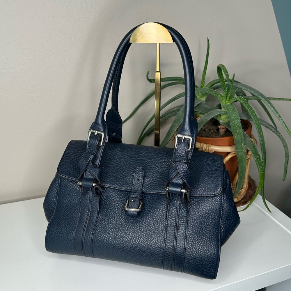 L.K. Bennett “Emma” Navy Pebbled Leather Satchel Bag | Classic British Style